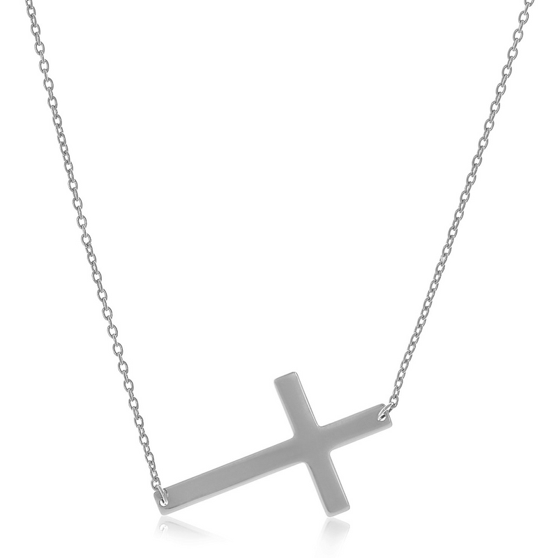 Elegant 14k White Gold Plain Cross Motif Necklace – 18 Inches, Lobster Clasp