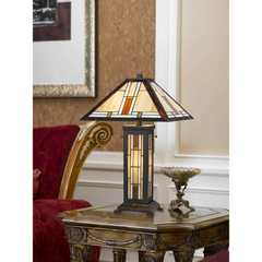 Elegant 60W X 2 Tiffany Table Lamp with 7W Night Light - Stunning Stained Glass