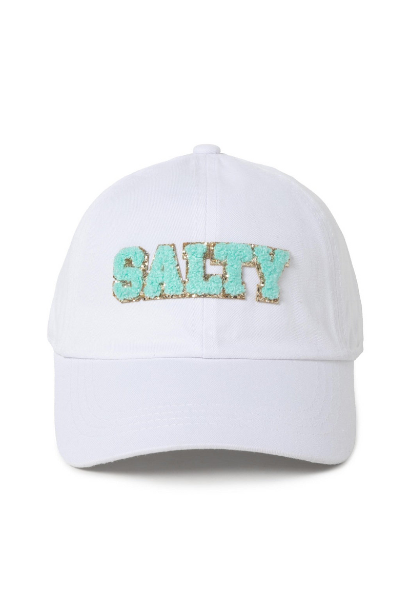 Chenille Glitz Salty Cap - Sparkling Embroidered Lettering, Adjustable Fit, 100% Cotton, Versatile Glam Headwear