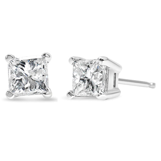 .925 Sterling Silver 1/5 Cttw 4 Prong Set Princess-Cut Diamond Solitaire Stud Earrings (H-I Color, SI2-I1 Clarity)
