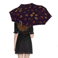 Black Halloween Pumpkin Faces Automatic Folding Umbrella with Anti-UV