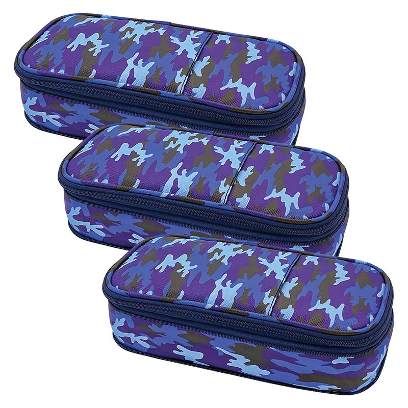 Blue Camo Pencil Case Pack of 3 - Expandable, Durable & Stylish Storage Solution