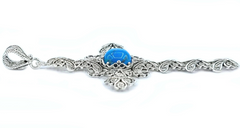 Filigree Art Turquoise Gemstone Silver Cross Design Women Pendant Necklace