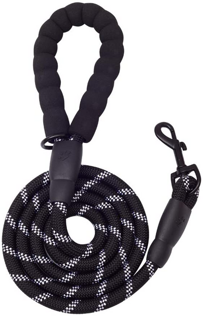 5 FT Thick Highly Reflective Dog Leash- Black - Premium Quality, Comfortable Grip, Enhanced Visibility - Peteeza Furry