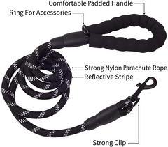 5 FT Thick Highly Reflective Dog Leash- Black - Premium Quality, Comfortable Grip, Enhanced Visibility - Peteeza Furry