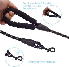 5 FT Thick Highly Reflective Dog Leash- Black - Premium Quality, Comfortable Grip, Enhanced Visibility - Peteeza Furry