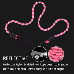 5 FT Thick Highly Reflective Dog Leash - Red | Durable & Comfortable for All Dog Sizes