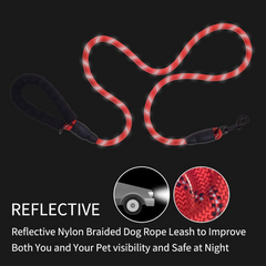 5 FT Thick Highly Reflective Dog Leash - Red | Durable & Comfortable for All Dog Sizes