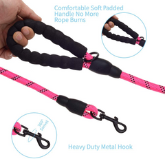 Get Control and Style with the 5 FT Thick Highly Reflective Dog Leash - Pink | Peteeza Furry