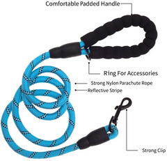 5 FT Thick Reflective Dog Leash - Premium Blue Leash for Enhanced Safety & Comfort