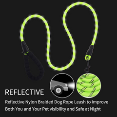 5 FT Reflective Dog Leash - Green | Durable Rope Leash for All Dog Sizes