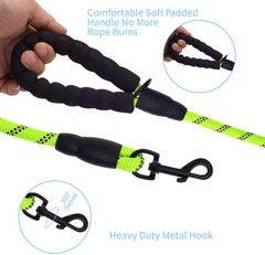 5 FT Reflective Dog Leash - Green | Durable Rope Leash for All Dog Sizes