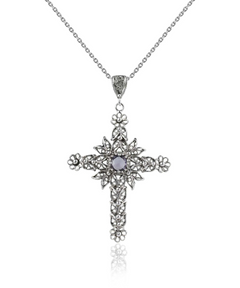 Filigree Art Amethyst Gemstone Women Silver Cross Pendant Necklace - Faithful and Fashionable