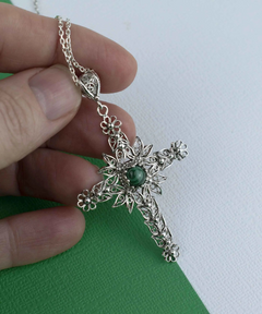 Filigree Art Malachite Gemstone Women Silver Cross Pendant Necklace | Unique Design, Handcrafted, Healing Properties