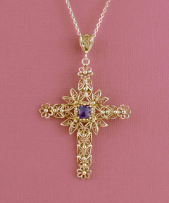 Filigree Art Amethyst Gemstone Women Gold Plated Silver Cross Pendant Necklace - Beautiful and Meaningful Jewelry