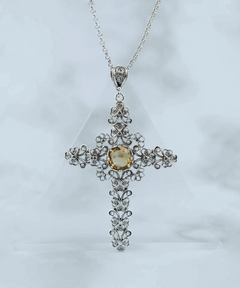 Filigree Art Citrine Gemstone Silver Cross Pendant Necklace | Handcrafted Jewelry