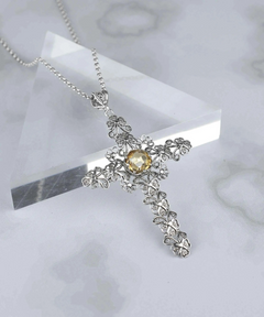 Filigree Art Citrine Gemstone Silver Cross Pendant Necklace | Handcrafted Jewelry