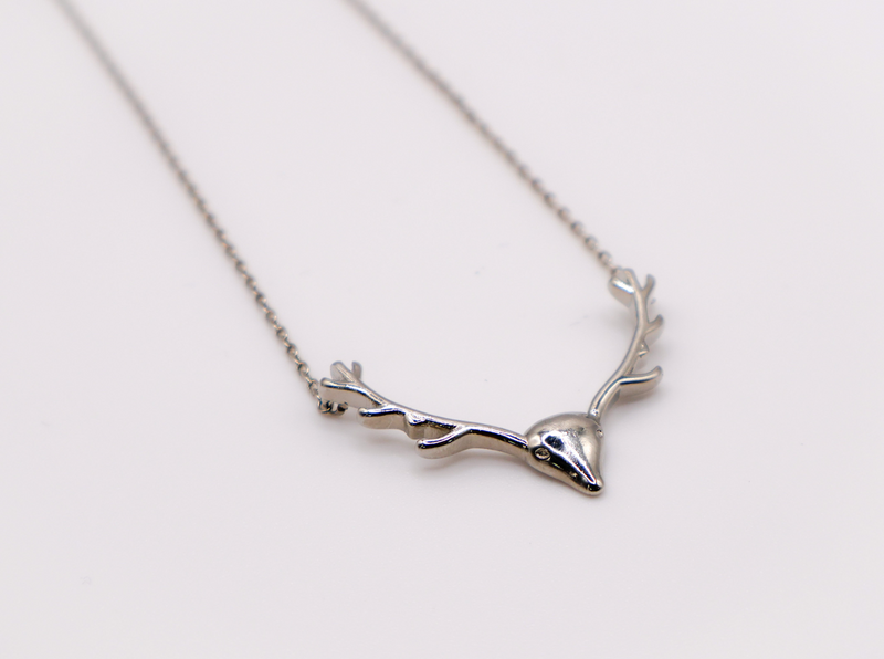 Enchanted Antler Charm Necklace | Elegant White Gold Deer Antler Pendant