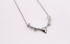 Enchanted Antler Charm Necklace | Elegant White Gold Deer Antler Pendant