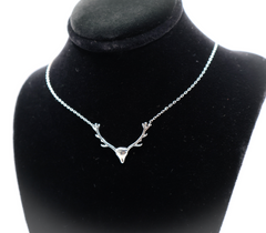 Enchanted Antler Charm Necklace | Elegant White Gold Deer Antler Pendant