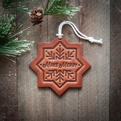 Premium Handcrafted Leather Snowflake Christmas Ornament - Unique Holiday Decoration - 4"