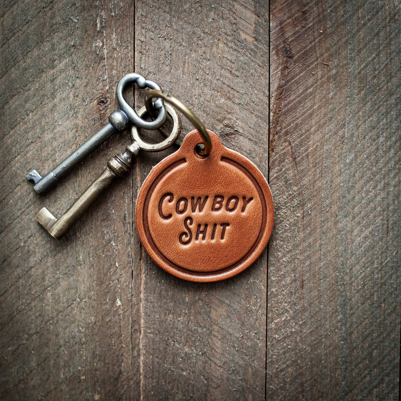 Premium Cowboy Shit Leather Keychain Circle - Antique Bronze Hardware