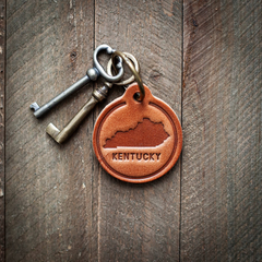 Kentucky Silhouette Leather Keychain - Premium Circle Style Keychain - Unique and Personalized Gift