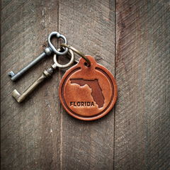 Premium Florida Leather Circle Keychain - Handcrafted & Durable