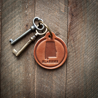 Alabama Leather Keychain Circle - Premium Personalized Leather Key Fob