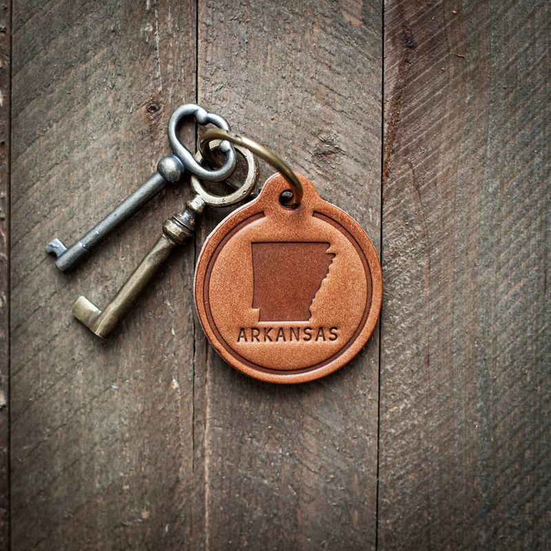 Arkansas Leather Keychain Circle - Premium Handmade Keychain with Antique Bronze Hardware