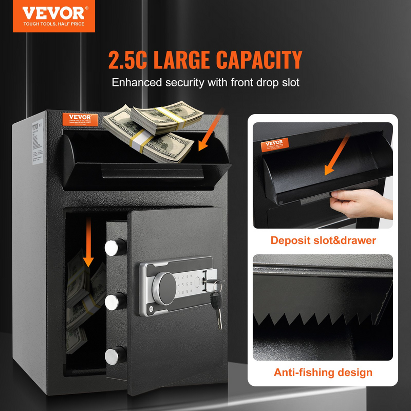 VEVOR 2.5 Cub Depository Safe - Secure Electronic Code Lock, Drop Slot, & Emergency Keys