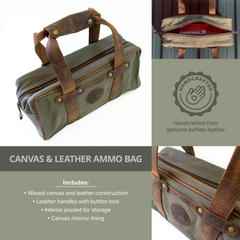 Durable Canvas and Leather Ammo Bag – Handcrafted, High-Quality YKK Zippers, Buffalo Leather Handles