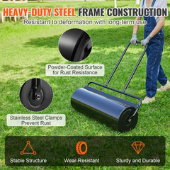 VEVOR 17-Gallon Lawn Roller - Sand/Water Filled Steel Yard Roller with Easy-Turn Plug & Ergonomic Handle - Ideal for Lawn, Garden, Farm & Park Maintenance - Black