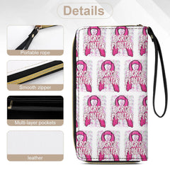 Fierce Fighter Breast Cancer Awareness Ribbon Leather Wallet with Wristlet Strap