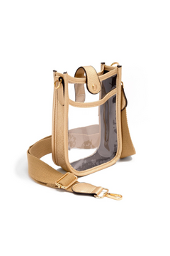 Stylish Transparent Crossbody Bag with Faux Leather Trim and Gold Accents