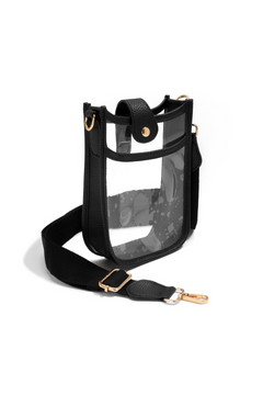 Stylish Transparent Crossbody Bag with Faux Leather Trim and Gold Accents