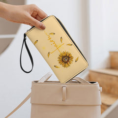 Sunflower Faith Christian Cross Leather Wallet with Wristlet Strap