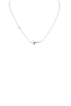 Elegant Crystal and Cross Simple Chain Necklace - Gold Finish