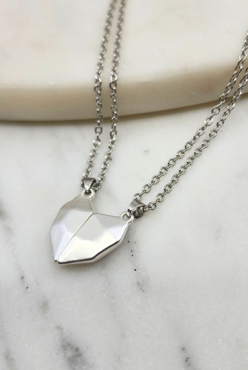 Silver BFF Heart Necklace - Magnetic Pendant, Hypoallergenic, Handmade in Sausalito - Perfect Gift for Best Friends