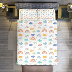 Weather Rainbow Clouds and Raindrops 3-Piece Bedding Set-86"×70"/ 218×177cm Double Sided Duvet and 2 Sham Set Fits Twin to Full