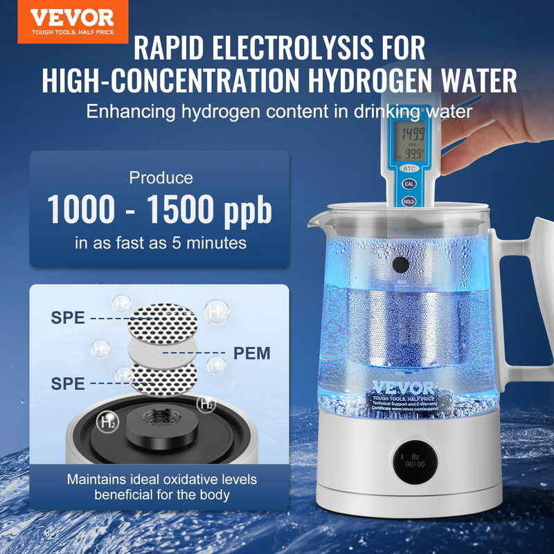 VEVOR Hydrogen Water Pitcher Generator - Large Capacity Hydrogen Generator Water Kettle