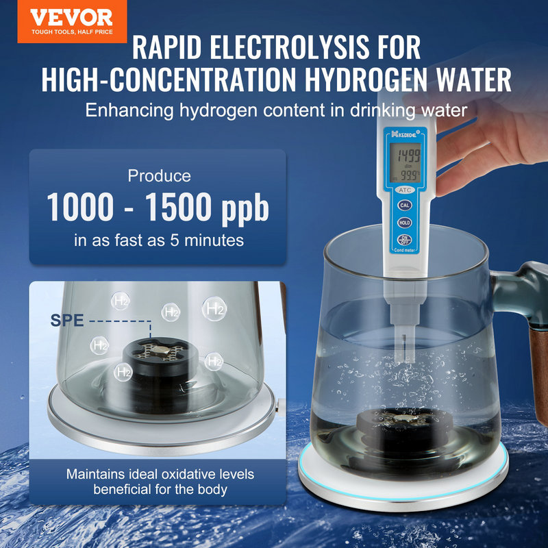 VEVOR Hydrogen Water Cup - 400 ml / 14.1 oz Portable Hydrogen Generator