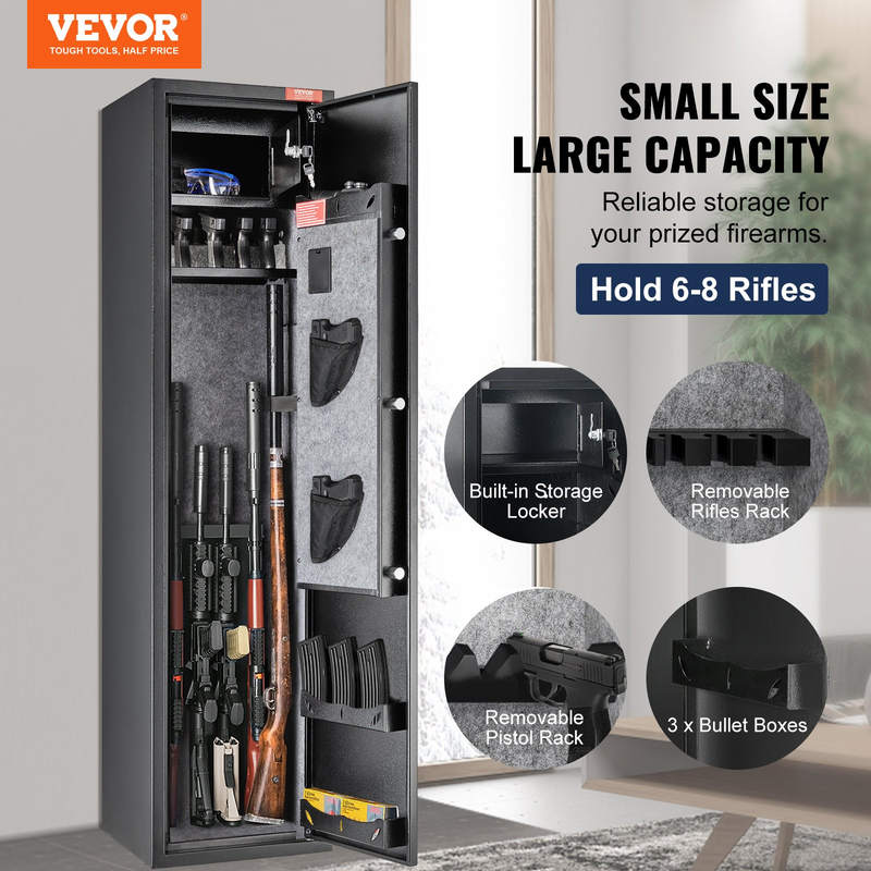 VEVOR 5 Rifles Gun Safe with Digital Keypad & Lock - Secure Storage Cabinet for Home Long Guns and Pistols