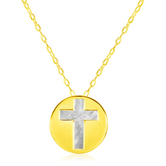 Elegant 14k Yellow Gold Necklace with Cross Symbol in Mother of Pearl - 16 Inch