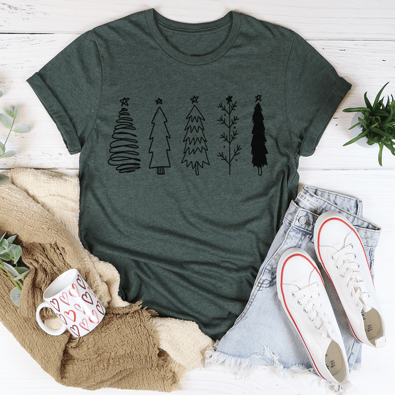 Festive Christmas Trees Tee - Soft Cotton Holiday Shirt, Made in USA