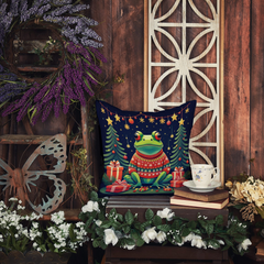 Frog Christmas Throw Pillow - 18x18 Festive Indoor/Outdoor Cushion by Caroline's Treasures