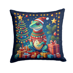 Festive Gecko Christmas Throw Pillow - Vibrant, Durable, Water-Resistant 18x18 Cushion for Indoor & Outdoor