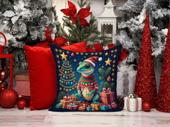 Festive Gecko Christmas Throw Pillow - Vibrant, Durable, Water-Resistant 18x18 Cushion for Indoor & Outdoor