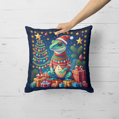 Festive Gecko Christmas Throw Pillow - Vibrant, Durable, Water-Resistant 18x18 Cushion for Indoor & Outdoor