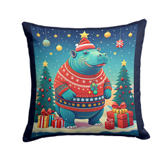 Festive Hippopotamus Christmas Throw Pillow - Indoor/Outdoor Decorative Cushion